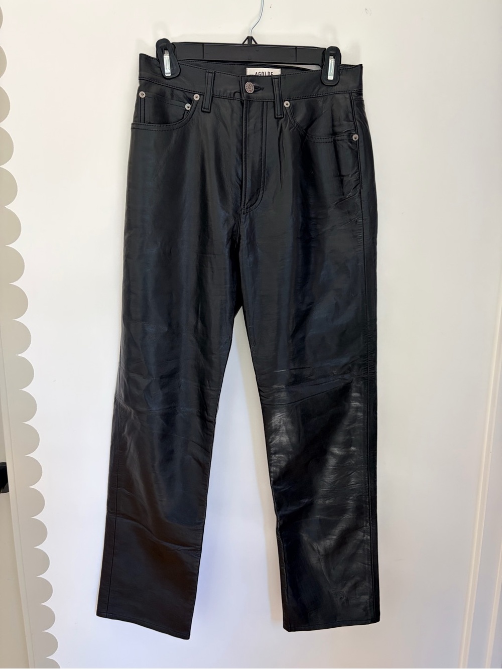 Agolde Black Straight Leather Pants